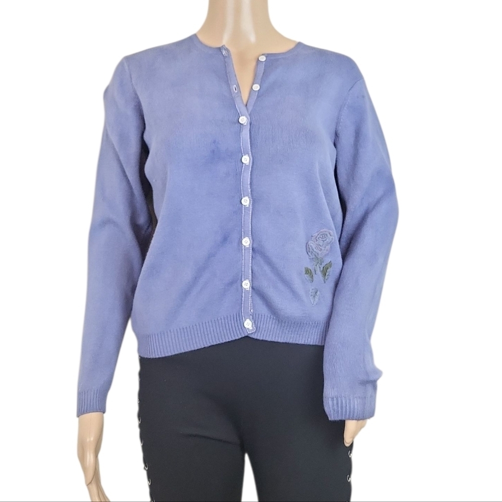 Mercer & Madison Women Button Up Cardigan Sweater Size M Lavender Floral